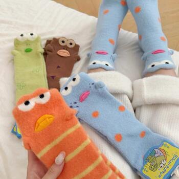 Bikini Bobblefish Thickened Warm Australian Wool Mid-Calf Socks for Women, Autumn and Winter 3D Cartoon Home Sleep Socks