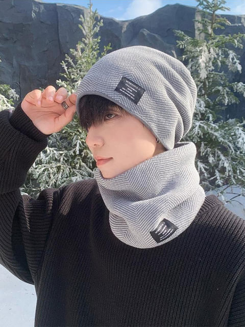 Fleece-Lined Knitted Wool Hat 2025 New Winter Outdoor Pullover Korean Style Windproof Thickened Men's Hat and Scarf Set