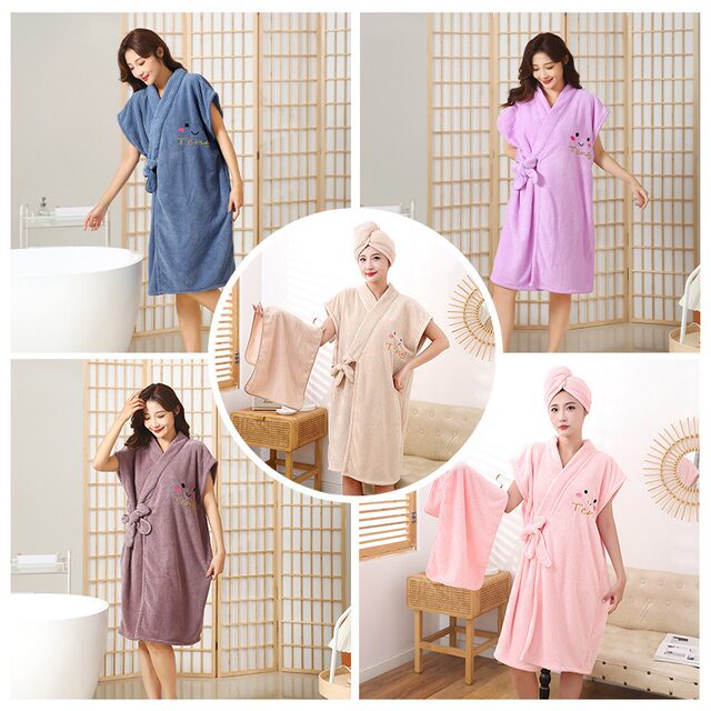 Wearable Long-Sleeved Bathrobe, Absorbent, Soft and Lint-Free, Student Casual Wear, Large Bath Towel, Household Thickened Bath Skirt