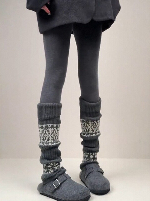 Fair Isle Sock Warmers for Women, Autumn and Winter Thick Warm Wool Leg Warmers, Slimming Calf Socks for Girls
