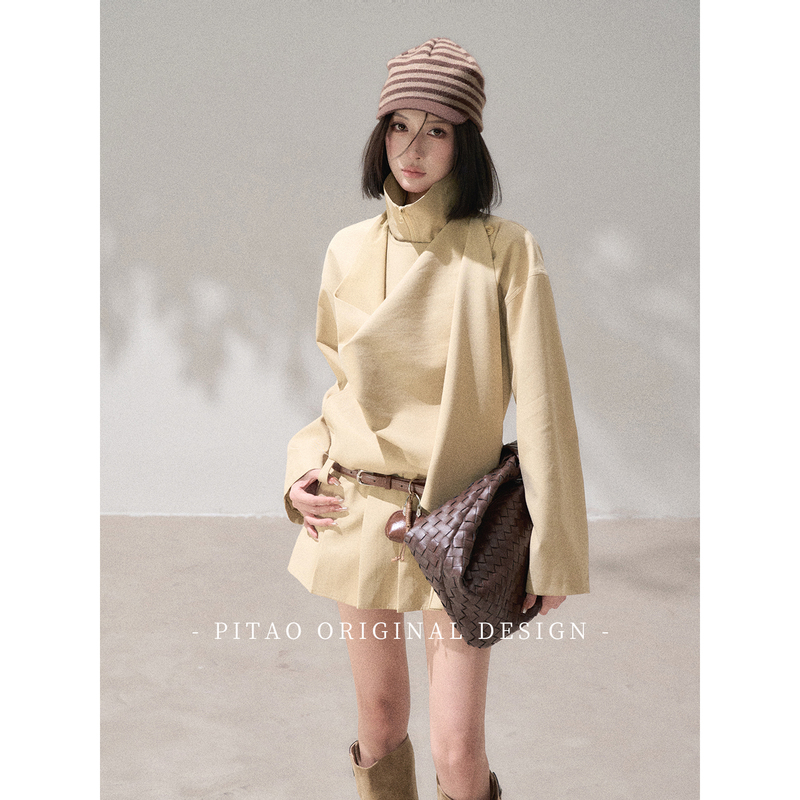 Pitao Original "Hajiyama Koyori No Hiyori No Hajiya (Sea Street Dusk) Autumn British Style Simple Commuter Stand-Up Collar Windbreaker Jacket and Shorts Set
