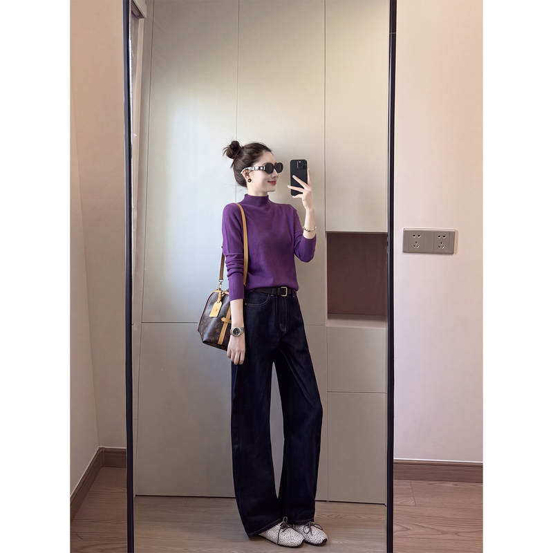 Soft and Waxy Purple Half-High Collar Long-Sleeved Knitted Bottoming Shirt for Women, New Autumn Style Layered Vest with Sweater Top Underneath Soft and Waxy Purple Half-High Collar Long-Sleeved Knitted Bottoming Shirt for Women, New Autumn Style Layered Vest with Sweater Top Underneath