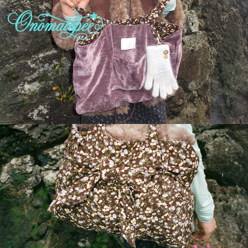 Otpe* Double-Sided Velvet Stereo Bow Pocket with Rhinestone Floral Corduroy Shoulder Bag