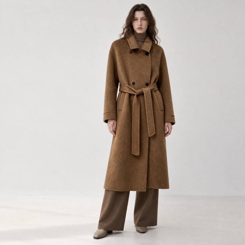 He Ying Official~100% Camel Wool Coat for Women, Autumn and Winter Long Style, Belted, Loose Fit, High-End Feel, Warm Woolen Jacket He Ying Official~100% Camel Wool Coat for Women, Autumn and Winter Long Style, Belted, Loose Fit, High-End Feel, Warm Woolen Jacket