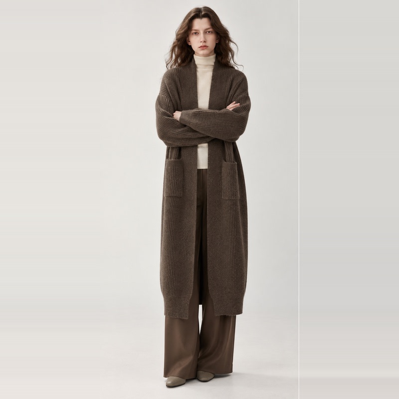 He Ying Official~ Cashmere + Yak Wool Blend Elegant Fashionable Large Knit Cardigan Warm Mid-Length Sweater