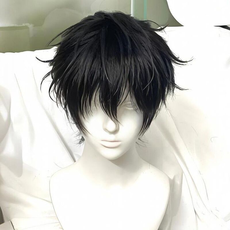 Yufan Wig Finished Product with Thickened Hair Volume, Black Wolf Tail Wig, Rose Net Scalp Top, M-Shaped Bangs, Matte Silk Yufan Wig Finished Product with Thickened Hair Volume, Black Wolf Tail Wig, Rose Net Scalp Top, M-Shaped Bangs, Matte Silk
