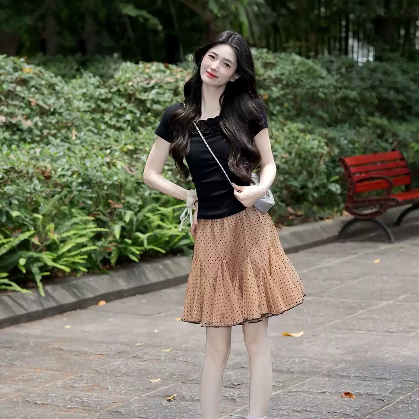 ชุดสองชิ้นผ้าตาข่ายลายจุดสไตล์ฝรั่งเศส ลุคสาวแซ่บรับซัมเมอร์