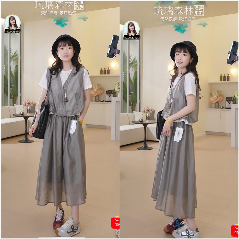 Fake Two-Piece Vest Zipper Short-Sleeve Set