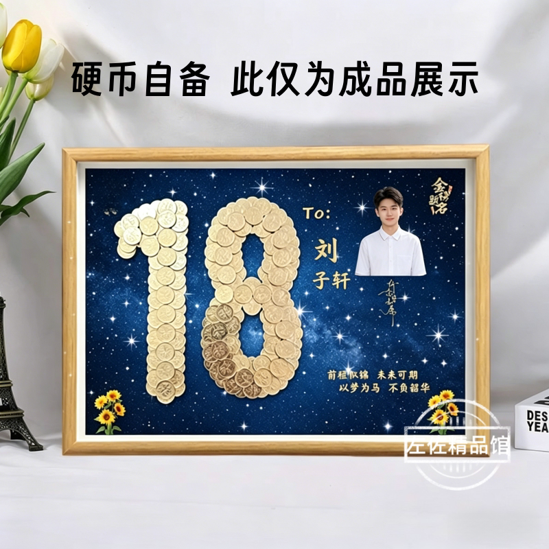 18Th Birthday Gift Coin Photo Frame Semi-Finished Handmade DIY Commemorative Gift for Friends, Daughter, Son's Birthday Present