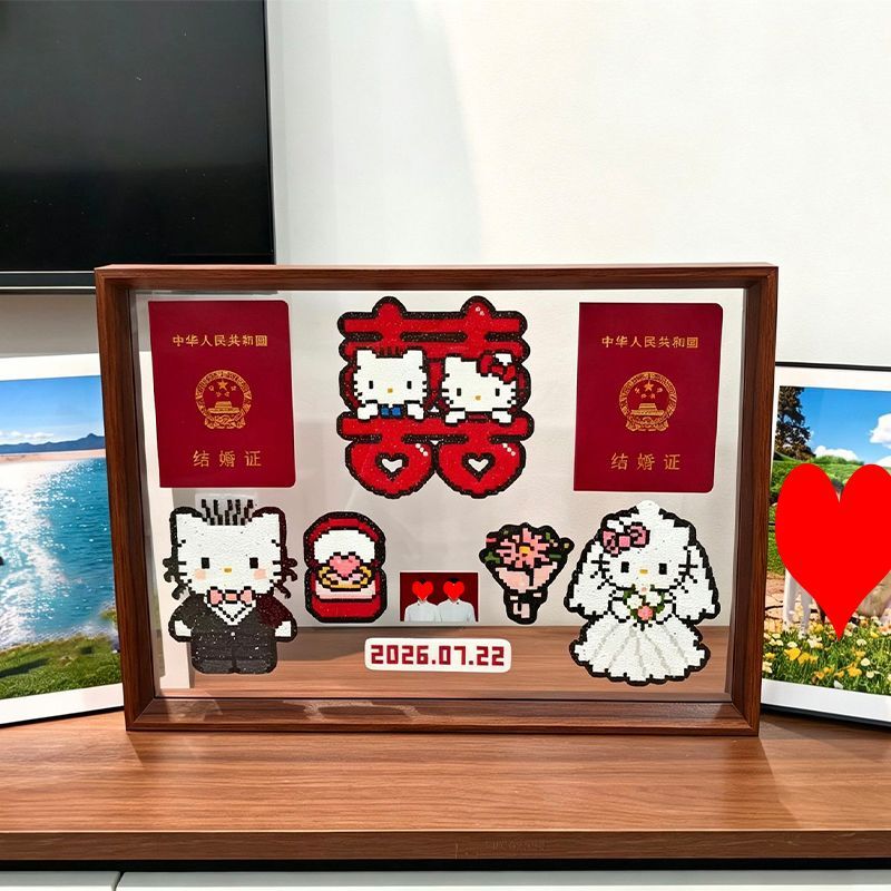 Hello Kitty Wedding Certificate Beaded Souvenir Acrylic Display Frame Photo Frame Gift for Friends Wedding Decoration Hello Kitty Wedding Certificate Beaded Souvenir Acrylic Display Frame Photo Frame Gift for Friends Wedding Decoration