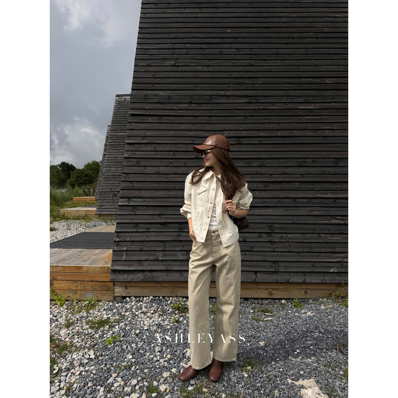 Ashleyass "Denim Asut" Pure Cotton Twill Denim Slimming Classic Khaki Straight-Leg Jeans Ashleyass "Denim Asut" Pure Cotton Twill Denim Slimming Classic Khaki Straight-Leg Jeans
