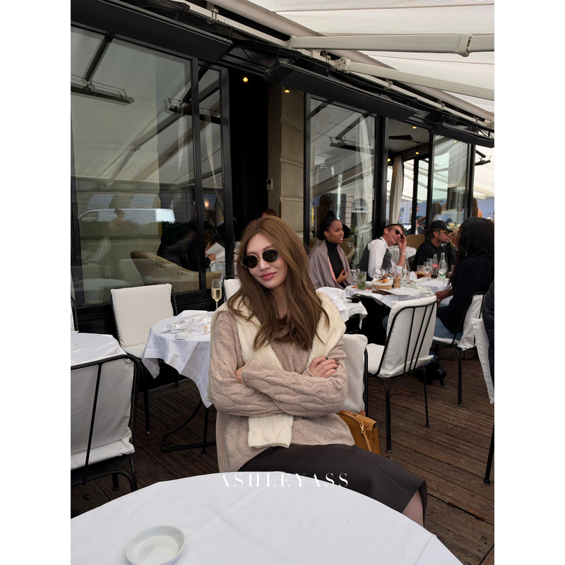 Ashleyass Classic Twist Cashmere Wool Vintage V-Neck Pullover Autumn and Winter Cable Knit Sweater Women's Top