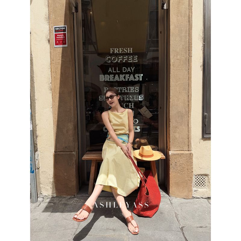 Ashleyass "Lingxia" High-Thread-Count Combed Cotton Enzyme-Washed Three-Dimensional Cut Camisole A-Line Skirt for Women, Slimming Effect