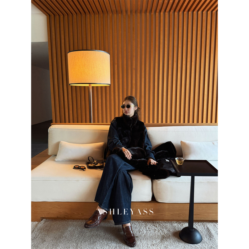 Ashleyass "Horizontal Baogai Mei" Original Color Mother Mink Genuine Black Short Mink Fur Vest Jacket for Women Autumn and Winter