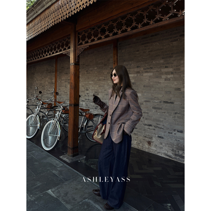 Ashleyass'Welsh' Retro Plaid Wool Prince-Of-Wales Check Suit Straight Silhouette Commuter Jacket for Women Ashleyass'Welsh' Retro Plaid Wool Prince-Of-Wales Check Suit Straight Silhouette Commuter Jacket for Women