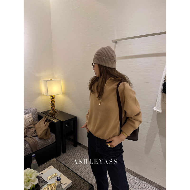 Ashleyass "Jenny Sweater" 100% Sheep Wool Half-Zip Turtleneck Knitted Pullover Sweater Top for Women