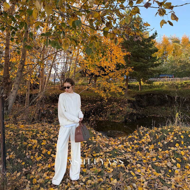 Ashleyass Cashmere Mulberry Silk Drawstring Pants, Relaxed and Versatile Straight-Leg Wide-Leg Casual Pants for Women, Autumn Long Pants