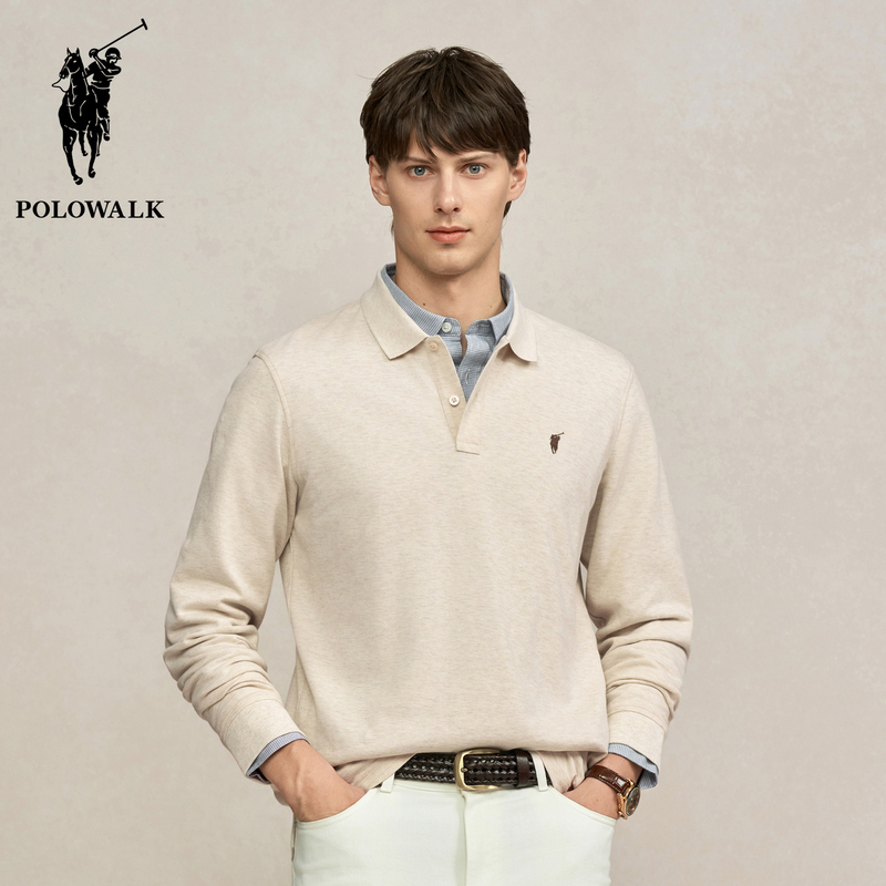 Polowalk Business Casual Lapel Pullover Long-Sleeved T-Shirt Spring and Autumn New Paul Men's Embroidered Polo Shirt Polowalk Business Casual Lapel Pullover Long-Sleeved T-Shirt Spring and Autumn New Paul Men's Embroidered Polo Shirt