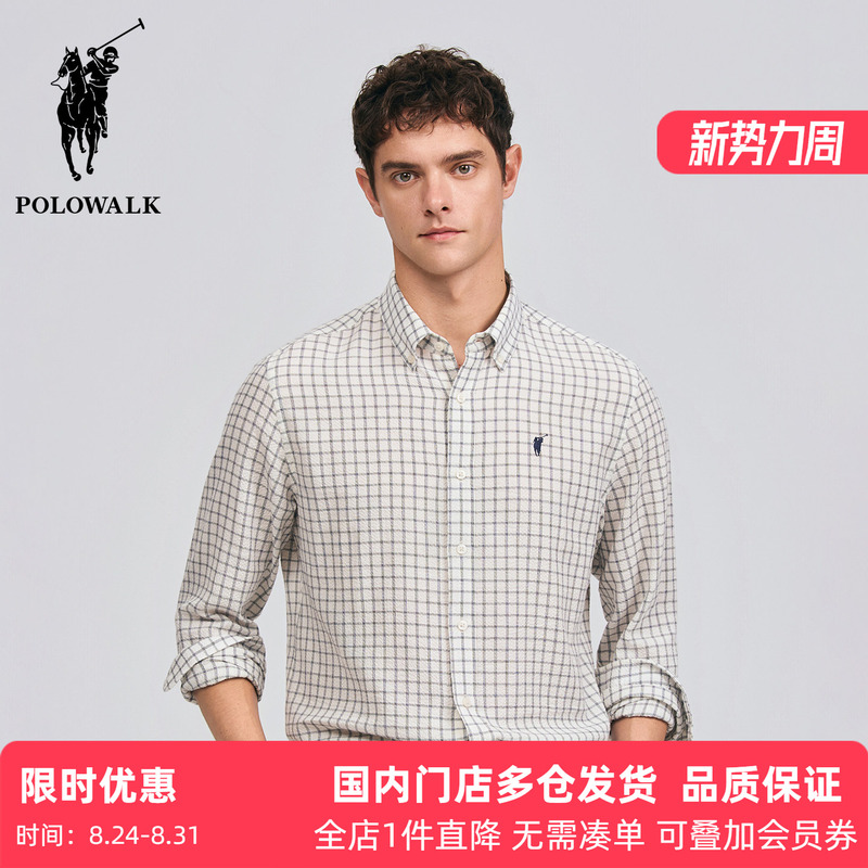 Polowalk American Retro Plaid Shirt Spring and Autumn New Paul Men's Clothing Commuter Business Small Logo Embroidered Shirt Polowalk American Retro Plaid Shirt Spring and Autumn New Paul Men's Clothing Commuter Business Small Logo Embroidered Shirt
