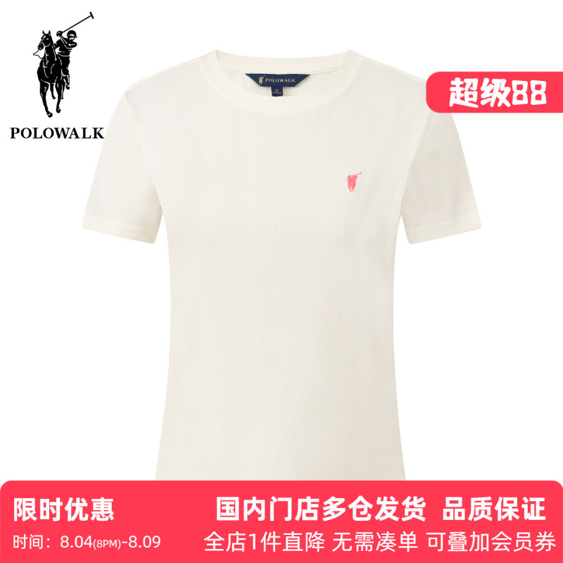 Polowalk Textured Slim-Fit Short-Sleeve Crew Neck T-Shirt Summer Paul Women's Workwear Casual Top Trendy Polowalk Textured Slim-Fit Short-Sleeve Crew Neck T-Shirt Summer Paul Women's Workwear Casual Top Trendy