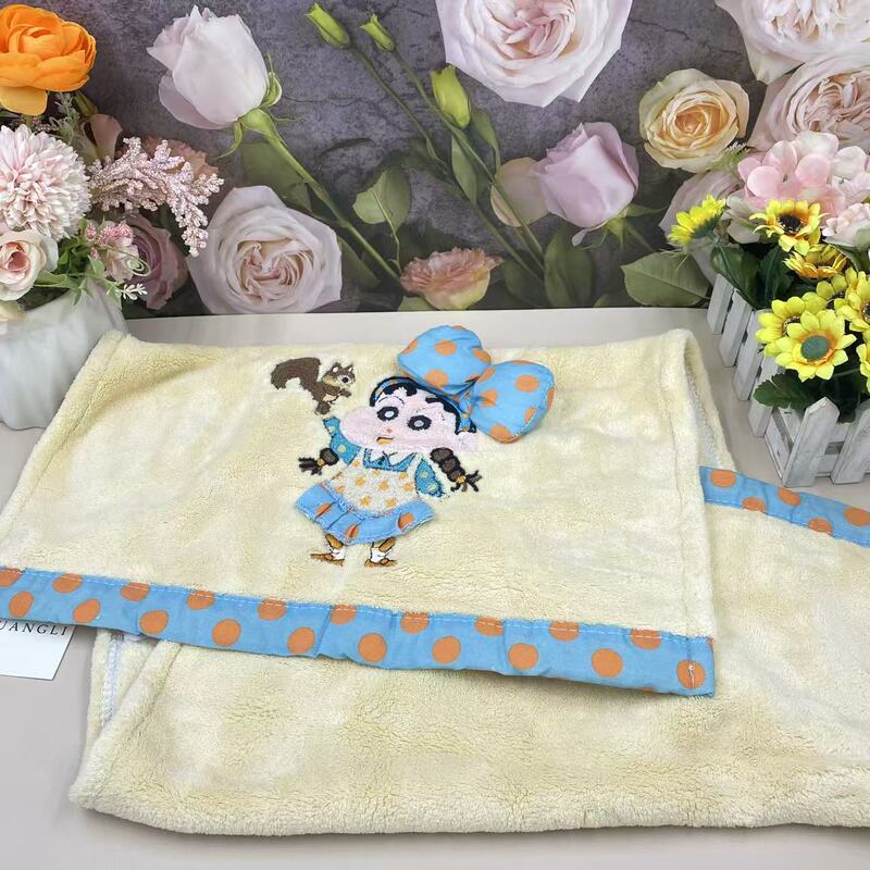 Double Wave Dot Girl Series Towels for Home Use, Absorbent Face Wash Towels with Cartoon Dots and Striped Edges