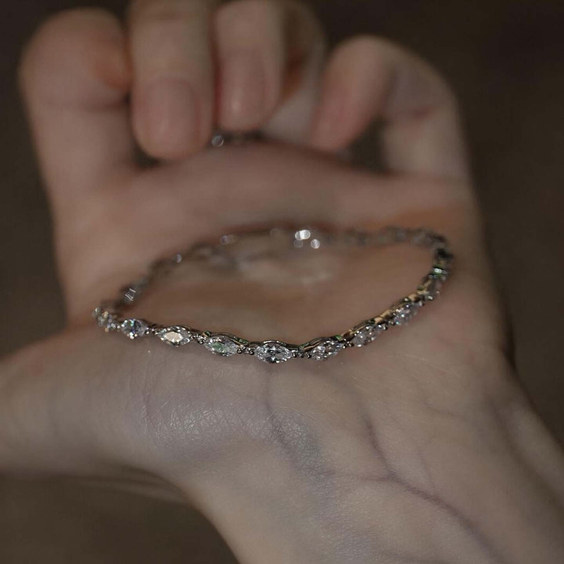 S925 Pure Silver Sparkling Full Diamond Marquise Diamond Bracelet for Women 2026 New Model Light Luxury Niche Exquisite High-End Jewelry