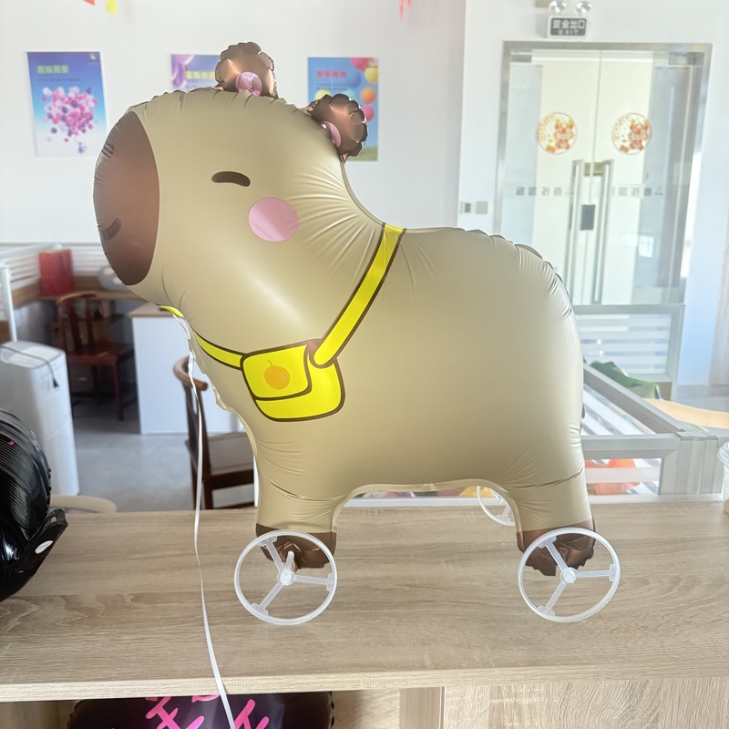 Cute Cartoon Capybara-Shaped Aluminum Foil Balloon Children's Birthday Party Decoration with Wheels Animal Pufferfish Balloon