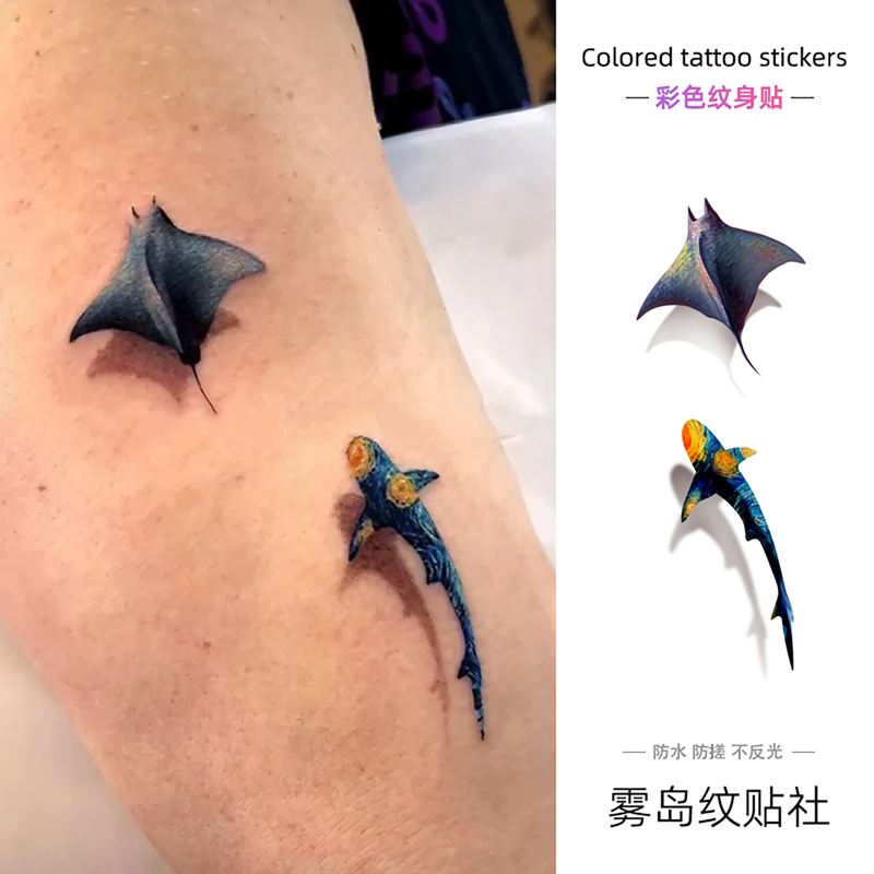 Shark Colorful Tattoo Stickers ins High-Quality Cartoon Cute Cool Waterproof Tattoo Stickers for Arms and Wrists