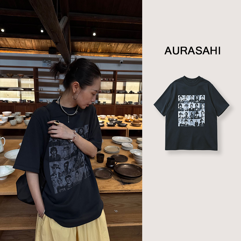 【Aurasahi】American Retro Portrait Print Short-Sleeved Street Style Loose T-Shirt T80614