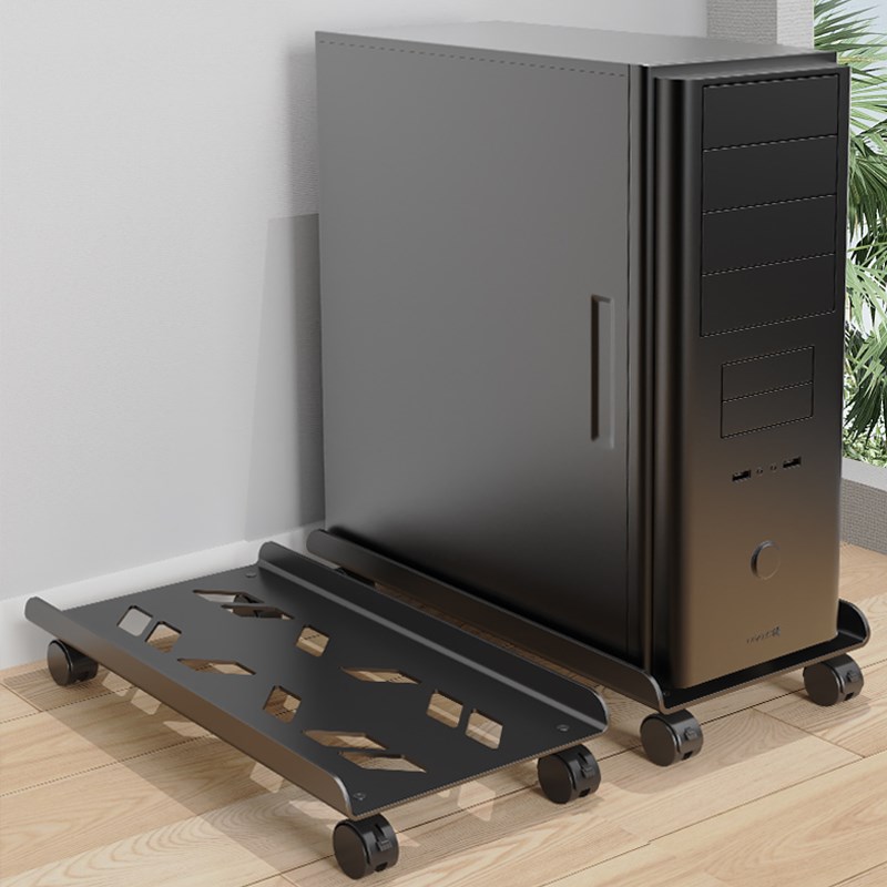 Computer host bracket removable chassis base with pulley host storage rack home office computer tray