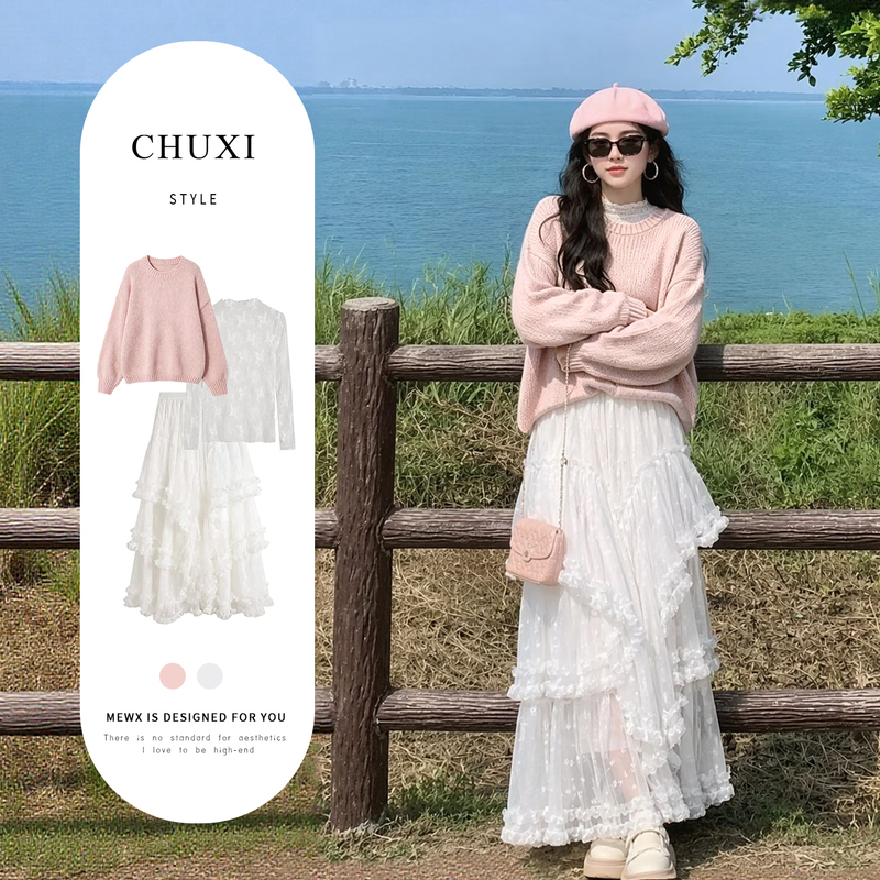 Korean-Style Autumn Outfit Pink Dress for Women 2026 Super Trendy Autumn Fashion Complete Set Elegant and Beautiful Little Dress