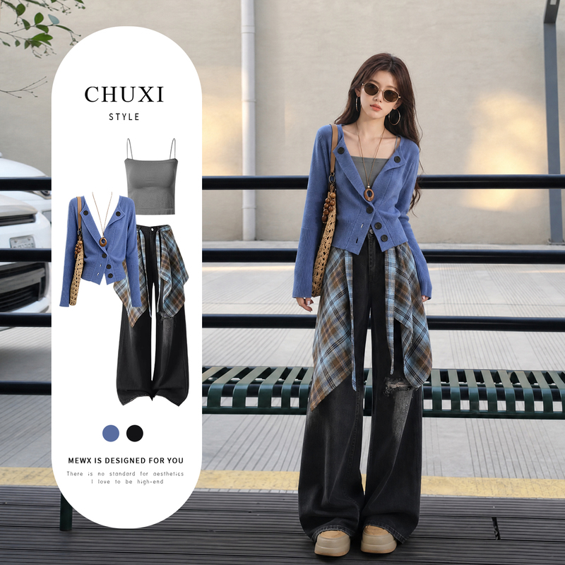 Korean-Style Early Autumn Blue High-End Professional Suit for Women 2026, a Complete Outfit with a Refined and Intellectual Look