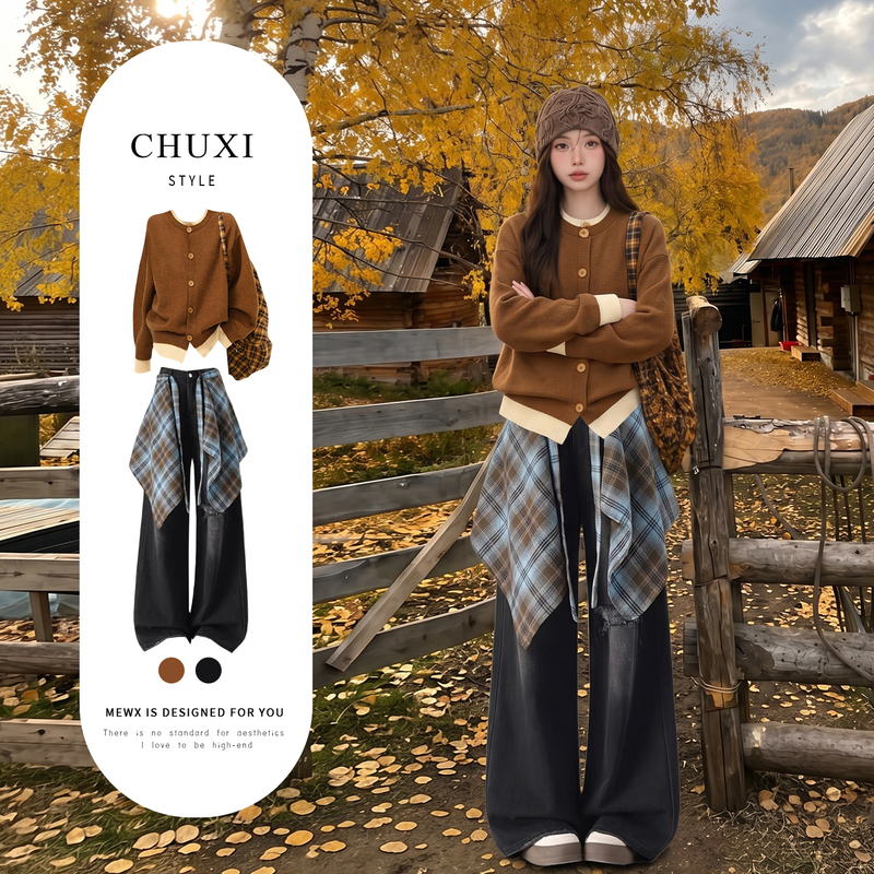 Korean Style Autumn Outfit Brown Round Neck Sweater for Women 2026 Super Popular Autumn Outfit Complete Set Design Knitwear Clothes Korean Style Autumn Outfit Brown Round Neck Sweater for Women 2026 Super Popular Autumn Outfit Complete Set Design Knitwear Clothes