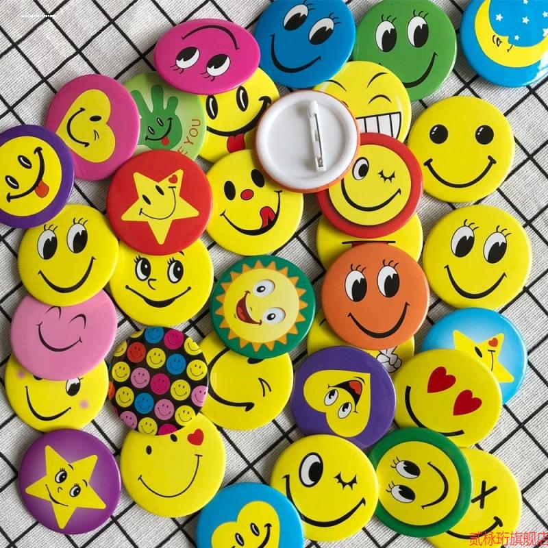Round Smiley Service Badge for Children, Cute Expression Tinplate Badge with Various Expressions, Smiley Face Badge