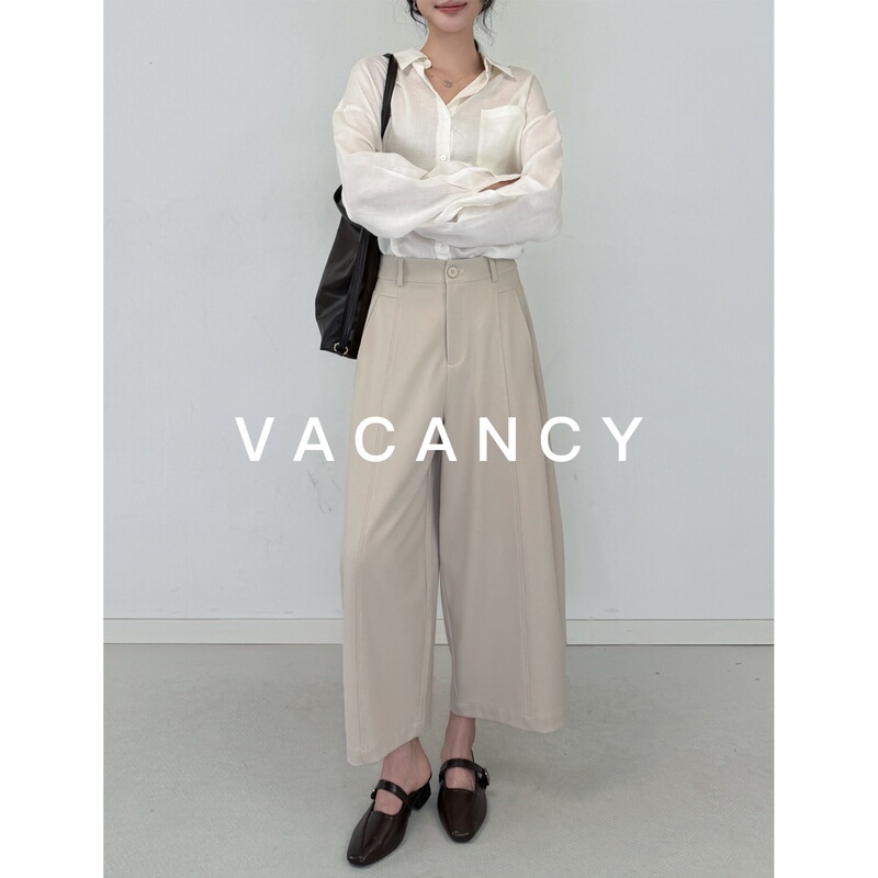 【Blank Time】2026 Four Seasons Autumn and Winter Wide-Leg Tencel Acetate Casual Slimming Simple Draped Eight-Point Women's Pants