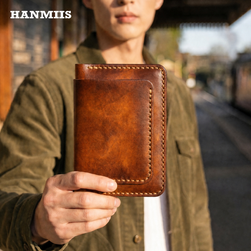 Hanmiis First-Layer Cowhide Wallet, Genuine Leather Multi-Card Slot Card Holder, Handmade Vintage Passport and Ticket Holder Gift