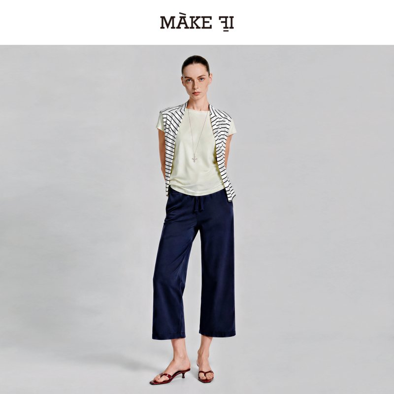 【Make if Flagship Store】Washable Seven-Point Flared Sweatpants for Women with Drawstring, High Waist, Loose Fit, Casual Sports Long Pants