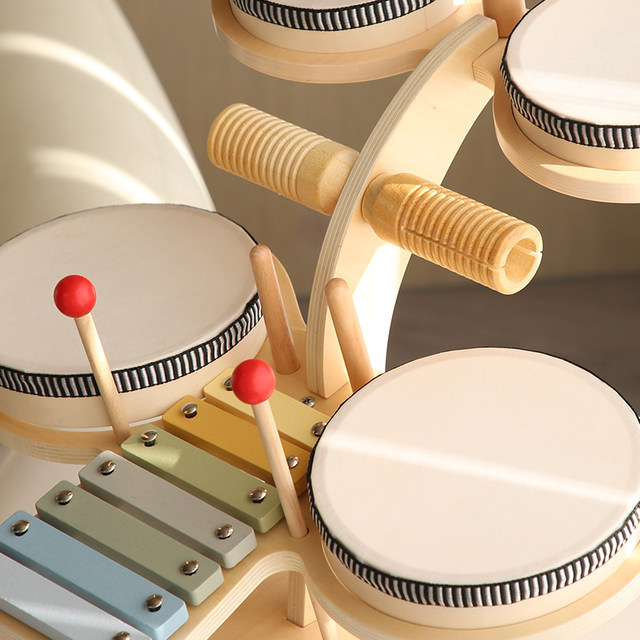 Multifunctional Wooden Drum Set Baby Music Station Music Enlightenment Early Education Educational Drumming Children's Toy for Girls and Boys