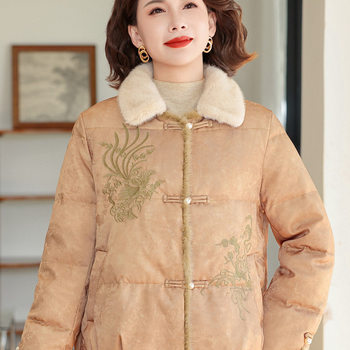 New Chinese-Style Winter Clothing for Mothers, National Style Fleece-Lined Cotton Jacket, Fashionable Middle-Aged and Elderly Women's Autumn and Winter Warm Cotton Coat