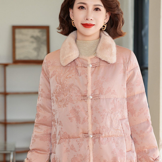 New Chinese-Style Winter Clothing for Mothers, National Style Fleece-Lined Cotton Jacket, Fashionable Middle-Aged and Elderly Women's Autumn and Winter Warm Cotton Coat