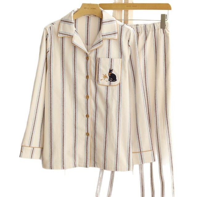 Couple's Pajamas Autumn and Winter Pure Cotton Brushed Flannel Long-Sleeve Set Cartoon Full Cotton Unisex Style Can Be Worn Outside Home Clothes