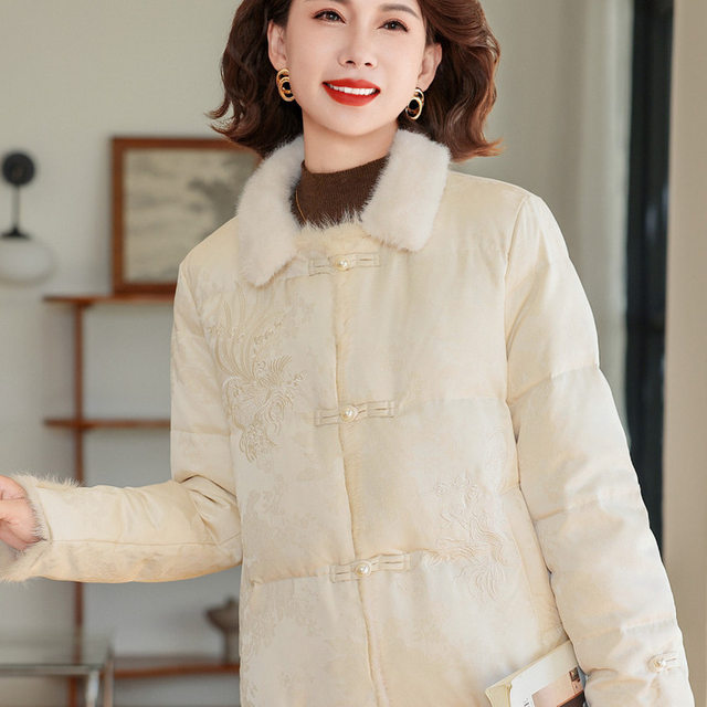 New Chinese-Style Winter Clothing for Mothers, National Style Fleece-Lined Cotton Jacket, Fashionable Middle-Aged and Elderly Women's Autumn and Winter Warm Cotton Coat