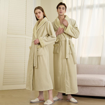 Flannel Men's Nightgown, Women's Couple's Pajamas, Autumn and Winter Coral Velvet Bathrobe Style, Thickened and Warm, Long Style for Home Use
