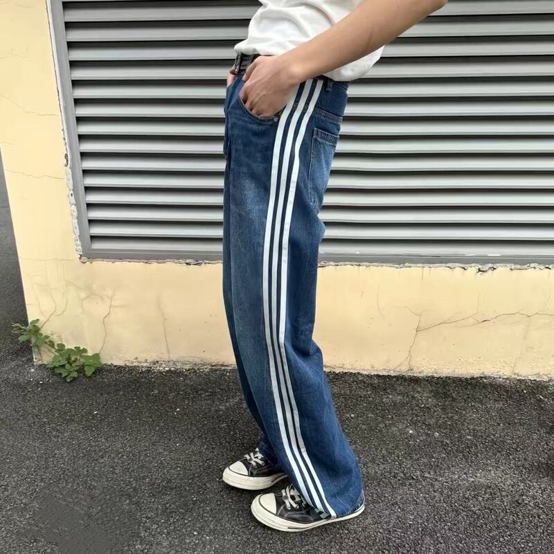 [in Stock] Snake Year Edition Ad Side Stripe Jeans Cleanfit Versatile Casual Loose Fit Unisex