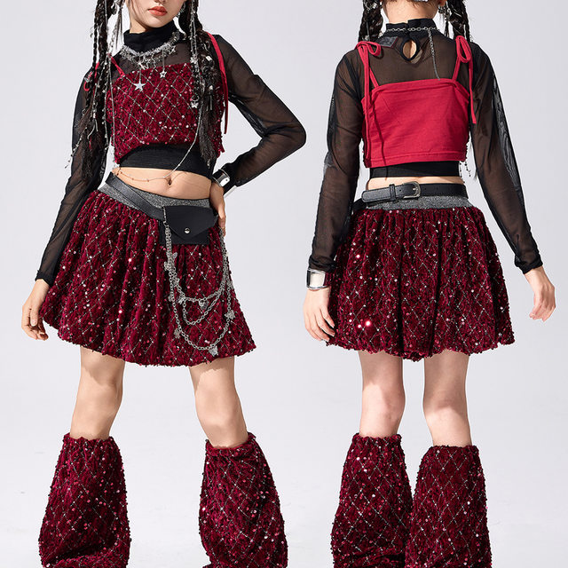 Girls jazz dance costumes street suits hiphop street dance practice trendy clothes girls dance clothes children's performance clothes