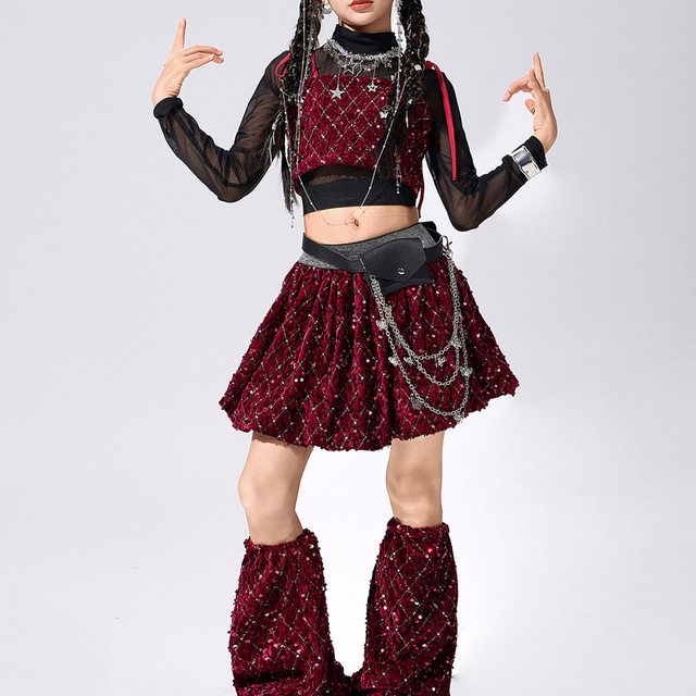 Girls jazz dance costumes street suits hiphop street dance practice trendy clothes girls dance clothes children's performance clothes