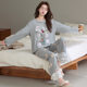 Long-Sleeved Pure Cotton Pajamas for Women, Autumn and Winter Thickeneded 2025 New Style, Can Be Worn Outside, Cute and Sweet Lace Cartoon Home Clothes