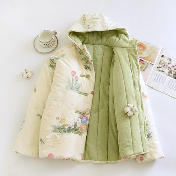 Pure Cotton Home Clothes for Women, Thickened Warm Cotton Tops for Home and Outdoor Use, Casual Pajamas, Loose Fit for Autumn and Winter