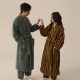 Thickened Autumn and Winter Sleepwear for Women, Long Bathrobe Set, Coral Fleece Striped Pajamas for Men, Couple's Loungewear