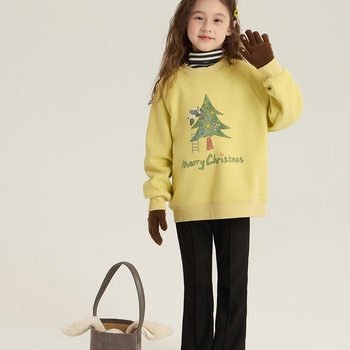 Children's Fleece Cartoon Sweatshirt, Thickened Warm Pullover for Older Kids, Unisex Loose Versatile Crewneck Top, Trendy